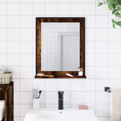 vidaXL Bathroom Mirror with Shelf Bath Wall Mirror Smoked Oak Engineered Wood