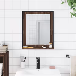 vidaXL Bathroom Mirror with Shelf Bath Wall Mirror Brown Oak Engineered Wood