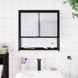 vidaXL Bathroom Mirror Cabinet Wall Cabinet Cupboard Black Engineered Wood