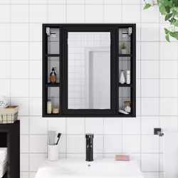 vidaXL Bathroom Mirror Cabinet Wall Cabinet Cupboard Black Engineered Wood