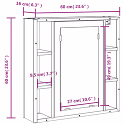 vidaXL Bathroom Mirror Cabinet Wall Mounted Cabinet Smoked Oak Engineered Wood - Additional view 3