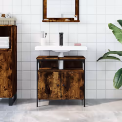 vidaXL Bathroom Sink Cabinet Storage Vanity Unit Smoked Oak Engineered Wood - Additional view 2