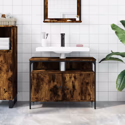 vidaXL Bathroom Sink Cabinet Storage Vanity Unit Smoked Oak Engineered Wood - Additional view 2