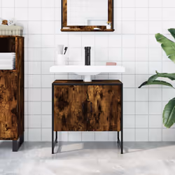 vidaXL Bathroom Sink Cabinet Storage Vanity Unit Smoked Oak Engineered Wood - Additional view 2