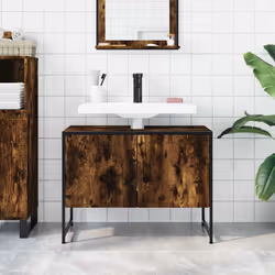 vidaXL Bathroom Sink Cabinet Storage Vanity Unit Smoked Oak Engineered Wood - Additional view 2