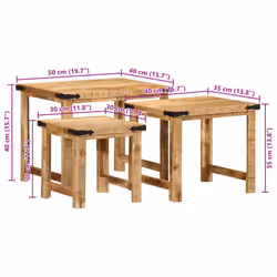 vidaXL Nesting Side Tables Coffee Nesting Table 3 pcs Solid Rough Wood Mango