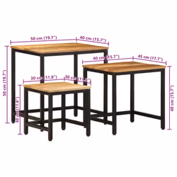 vidaXL Nesting Side Tables Coffee Nesting Table 3 pcs Solid Rough Wood Mango