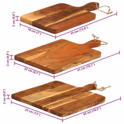 vidaXL Chopping Board Wooden Cutting Board Cheese Board 3pcs Solid Wood Acacia - Rectangular