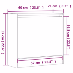 vidaXL Shoe Cabinet with 4 Flip-Drawers Shoe Storage Shelf Shoe Rack Cupboard - sonoma oak, 60 x 21 x 57 cm - Additional view 3