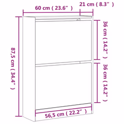 vidaXL Shoe Cabinet with 4 Flip-Drawers Shoe Storage Shelf Shoe Rack Cupboard - smoked oak, 60 x 21 x 87.5 cm