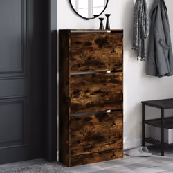 vidaXL Shoe Cabinet with 4 Flip-Drawers Shoe Storage Shelf Shoe Rack Cupboard - smoked oak, 60 x 21 x 125.5 cm