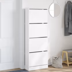 vidaXL Shoe Cabinet with 4 Flip-Drawers Shoe Storage Shelf Shoe Rack Cupboard - white, 60 x 21 x 163.5 cm