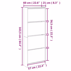 vidaXL Shoe Cabinet with 4 Flip-Drawers Shoe Storage Shelf Shoe Rack Cupboard - grey sonoma, 60 x 21 x 163.5 cm