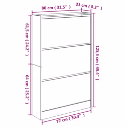 vidaXL Shoe Cabinet with 4 Flip-Drawers Shoe Storage Shelf Shoe Rack Cupboard - white, 80 x 21 x 125.5 cm