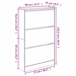 vidaXL Shoe Cabinet with 4 Flip-Drawers Shoe Storage Shelf Shoe Rack Cupboard - sonoma oak, 80 x 21 x 125.5 cm - Additional view 3