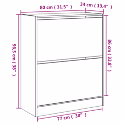 vidaXL Shoe Cabinet with 4 Flip-Drawers Shoe Storage Shelf Shoe Rack Cupboard - grey sonoma, 80 x 34 x 96.5 cm - Additional view 3