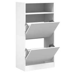 vidaXL Shoe Cabinet with 2 Flip-Drawers Shoe Storage Shelf Shoe Rack Cupboard - white, 60 x 34 x 116 cm