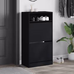 vidaXL Shoe Cabinet with 2 Flip-Drawers Shoe Storage Shelf Shoe Rack Cupboard - black, 60 x 34 x 116 cm