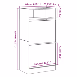 vidaXL Shoe Cabinet with 2 Flip-Drawers Shoe Storage Shelf Shoe Rack Cupboard - sonoma oak, 60 x 34 x 116 cm
