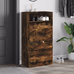 vidaXL Shoe Cabinet with 2 Flip-Drawers Shoe Storage Shelf Shoe Rack Cupboard - smoked oak, 60 x 34 x 116 cm