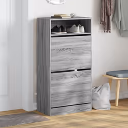 vidaXL Shoe Cabinet with 2 Flip-Drawers Shoe Storage Shelf Shoe Rack Cupboard - grey sonoma, 60 x 34 x 116 cm