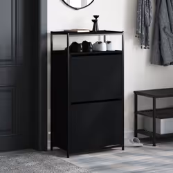 vidaXL Shoe Cabinet with 4 Flip-Drawers Shoe Storage Shelf Rack Grey Sonoma - black, 60 x 34 x 112 cm - Additional view 2