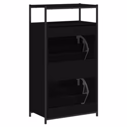 vidaXL Shoe Cabinet with 4 Flip-Drawers Shoe Storage Shelf Rack Grey Sonoma - black, 60 x 34 x 112 cm - Additional view 6