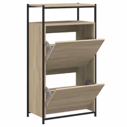 vidaXL Shoe Cabinet with 4 Flip-Drawers Shoe Storage Shelf Rack Grey Sonoma - sonoma oak, 60 x 34 x 112 cm
