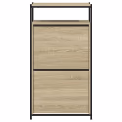 vidaXL Shoe Cabinet with 4 Flip-Drawers Shoe Storage Shelf Rack Grey Sonoma - sonoma oak, 60 x 34 x 112 cm - Additional view 4