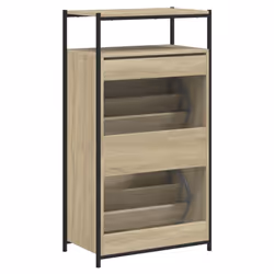 vidaXL Shoe Cabinet with 4 Flip-Drawers Shoe Storage Shelf Rack Grey Sonoma - sonoma oak, 60 x 34 x 112 cm - Additional view 6