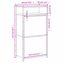 vidaXL Shoe Cabinet with 4 Flip-Drawers Shoe Storage Shelf Rack Grey Sonoma - sonoma oak, 60 x 34 x 112 cm - Additional view 8