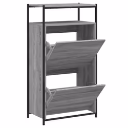 vidaXL Shoe Cabinet with 4 Flip-Drawers Shoe Storage Shelf Rack Grey Sonoma - grey sonoma, 60 x 34 x 112 cm
