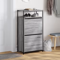 vidaXL Shoe Cabinet with 4 Flip-Drawers Shoe Storage Shelf Rack Grey Sonoma - grey sonoma, 60 x 34 x 112 cm