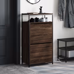 vidaXL Shoe Cabinet with 4 Flip-Drawers Shoe Storage Shelf Rack Grey Sonoma - brown oak, 60 x 34 x 112 cm - Additional view 2