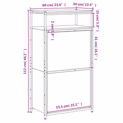 vidaXL Shoe Cabinet with 4 Flip-Drawers Shoe Storage Shelf Rack Grey Sonoma - brown oak, 60 x 34 x 112 cm - Additional view 8
