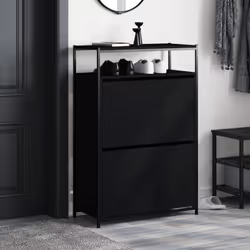 vidaXL Shoe Cabinet with 4 Flip-Drawers Shoe Storage Shelf Rack Grey Sonoma - black, 75 x 34 x 112 cm - Additional view 2