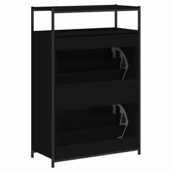 vidaXL Shoe Cabinet with 4 Flip-Drawers Shoe Storage Shelf Rack Grey Sonoma - black, 75 x 34 x 112 cm - Additional view 6