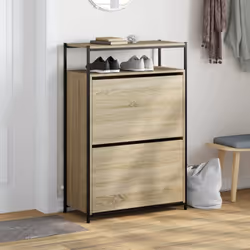 vidaXL Shoe Cabinet with 4 Flip-Drawers Shoe Storage Shelf Rack Grey Sonoma - sonoma oak, 75 x 34 x 112 cm