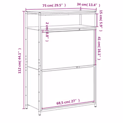 vidaXL Shoe Cabinet with 4 Flip-Drawers Shoe Storage Shelf Rack Grey Sonoma - sonoma oak, 75 x 34 x 112 cm
