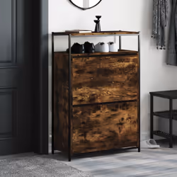 vidaXL Shoe Cabinet with 4 Flip-Drawers Shoe Storage Shelf Rack Grey Sonoma - smoked oak, 75 x 34 x 112 cm - Additional view 2