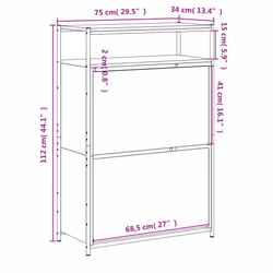 vidaXL Shoe Cabinet with 4 Flip-Drawers Shoe Storage Shelf Rack Grey Sonoma - smoked oak, 75 x 34 x 112 cm - Additional view 3