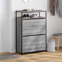 vidaXL Shoe Cabinet with 4 Flip-Drawers Shoe Storage Shelf Rack Grey Sonoma - grey sonoma, 75 x 34 x 112 cm
