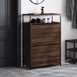 vidaXL Shoe Cabinet with 4 Flip-Drawers Shoe Storage Shelf Rack Grey Sonoma - brown oak, 75 x 34 x 112 cm - Additional view 2