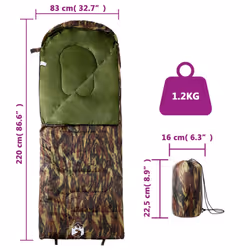 vidaXL Sleeping Bag for Adults Camping Outdoor Hiking Sleeping Bag 3-4 Seasons - camouflage