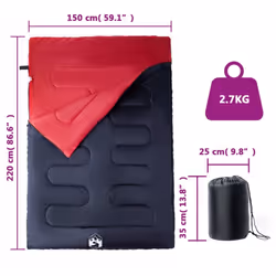 vidaXL Double Sleeping Bag with Pillows for Adults Camping Hiking 3-4 Seasons - Additional view 4