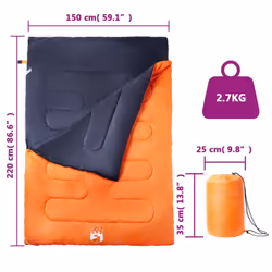 vidaXL Double Sleeping Bag with Pillows for Adults Camping Hiking 3-4 Seasons - Additional view 4
