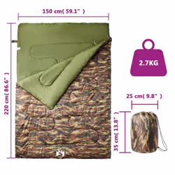 vidaXL Double Sleeping Bag with Pillows for Adults Camping Hiking 3-4 Seasons