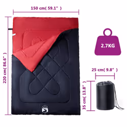 vidaXL Double Sleeping Bag with Pillows for Adults Camping Hiking 3-4 Seasons - Additional view 4