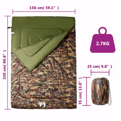 vidaXL Double Sleeping Bag with Pillows for Adults Camping Hiking 3-4 Seasons