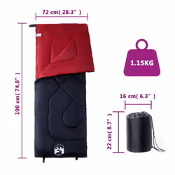 vidaXL Sleeping Bag for Adults Camping Outdoor Hiking Sleeping Bag 3 Seasons - black and red